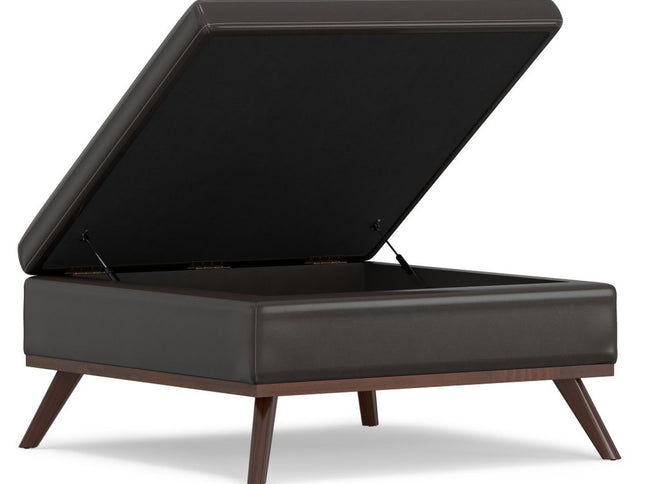 36" Brown Leather Cocktail Ottoman With Storage