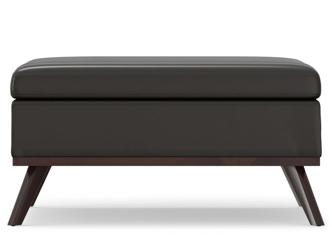 36" Brown Leather Cocktail Ottoman With Storage
