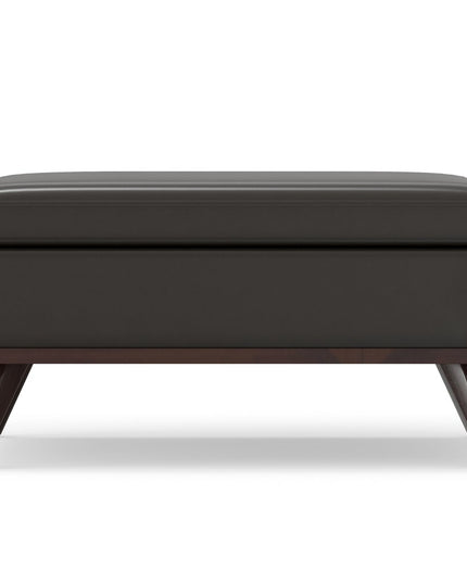 36" Brown Leather Cocktail Ottoman With Storage