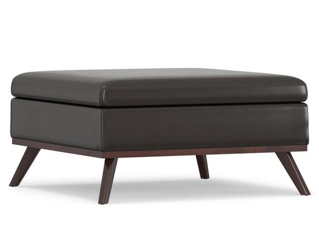36" Brown Leather Cocktail Ottoman With Storage