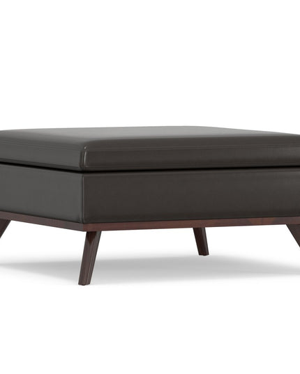 36" Brown Leather Cocktail Ottoman With Storage