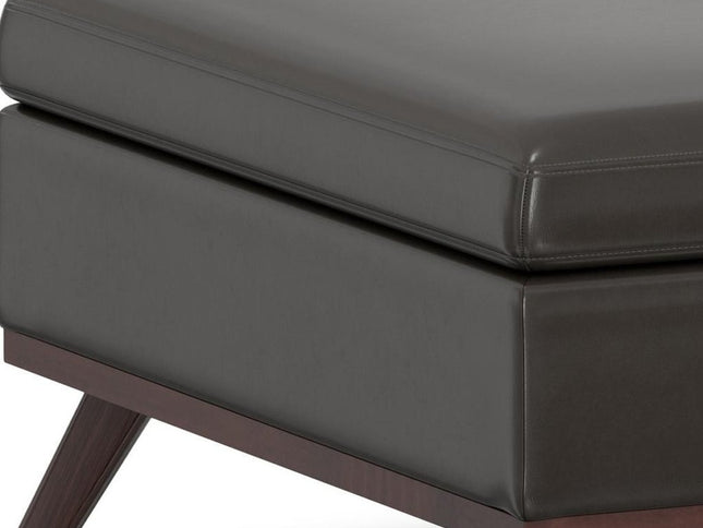 36" Brown Leather Cocktail Ottoman With Storage