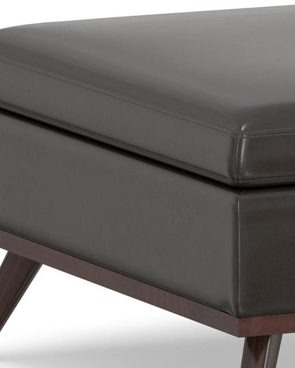 36" Brown Leather Cocktail Ottoman With Storage