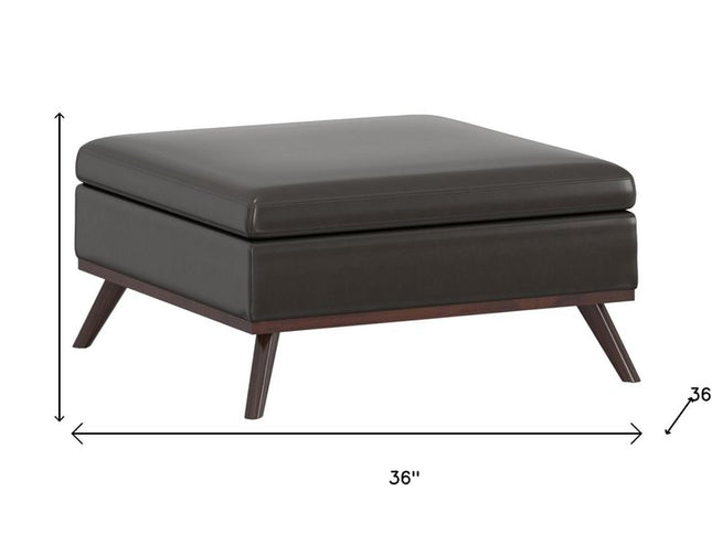 36" Brown Leather Cocktail Ottoman With Storage