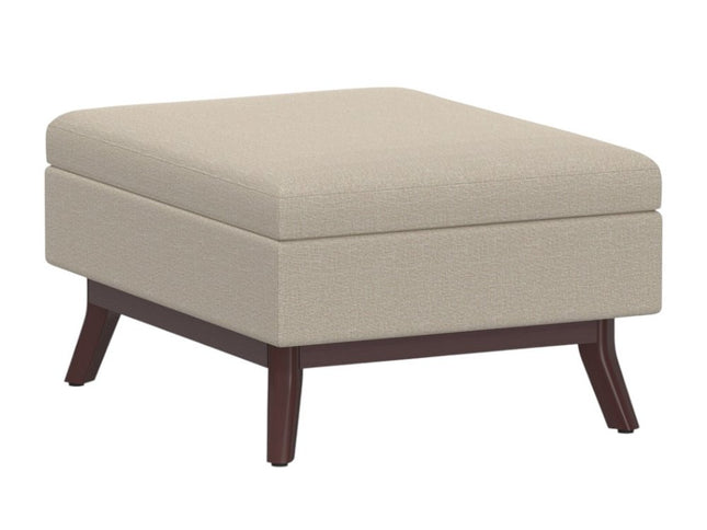 34" Natural and Brown Fabric Cocktail Ottoman With Storage