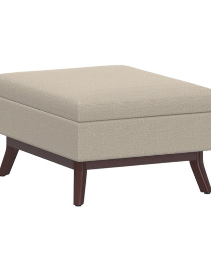 34" Natural and Brown Fabric Cocktail Ottoman With Storage