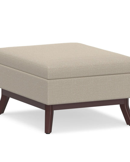 34" Natural and Brown Fabric Cocktail Ottoman With Storage