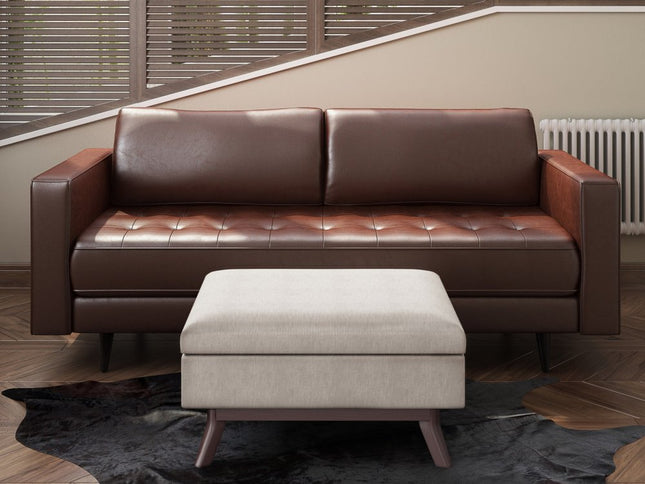 34" Natural and Brown Fabric Cocktail Ottoman With Storage