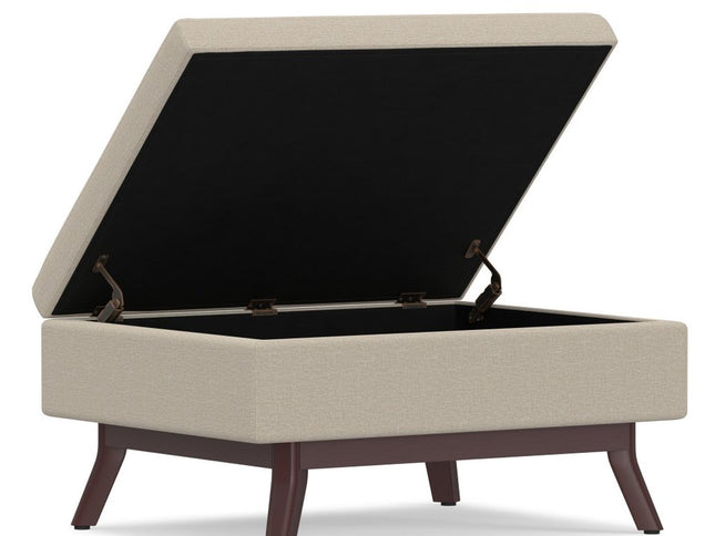 34" Natural and Brown Fabric Cocktail Ottoman With Storage