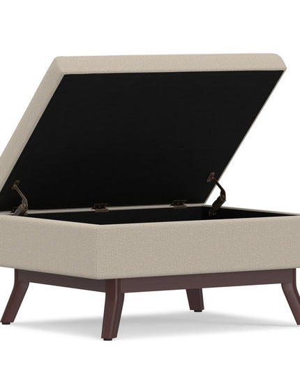 34" Natural and Brown Fabric Cocktail Ottoman With Storage