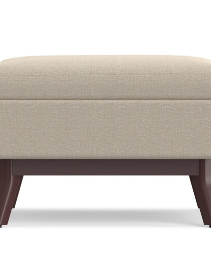 34" Natural and Brown Fabric Cocktail Ottoman With Storage