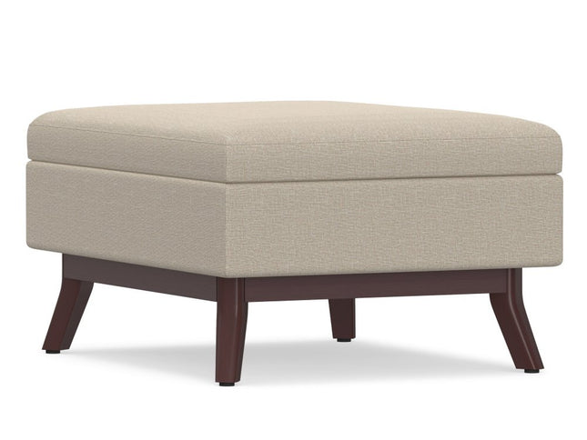 34" Natural and Brown Fabric Cocktail Ottoman With Storage
