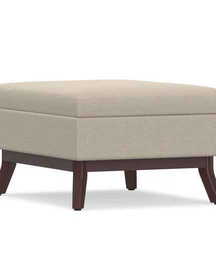 34" Natural and Brown Fabric Cocktail Ottoman With Storage
