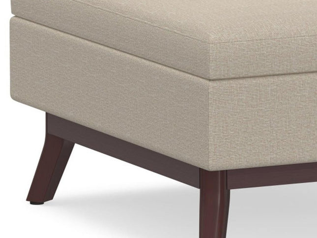 34" Natural and Brown Fabric Cocktail Ottoman With Storage
