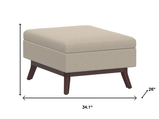 34" Natural and Brown Fabric Cocktail Ottoman With Storage
