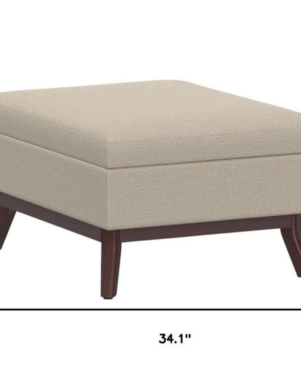 34" Natural and Brown Fabric Cocktail Ottoman With Storage