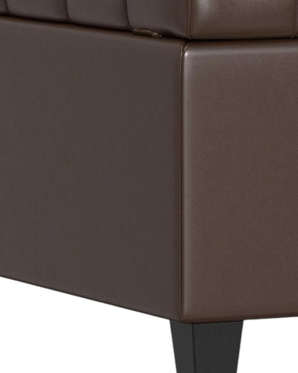 30" Brown and Black Leather Cocktail Ottoman With Storage