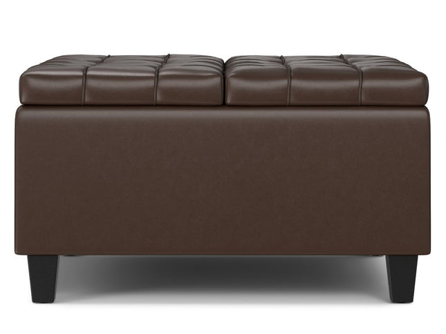 30" Brown and Black Leather Cocktail Ottoman With Storage