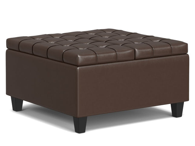 30" Brown and Black Leather Cocktail Ottoman With Storage