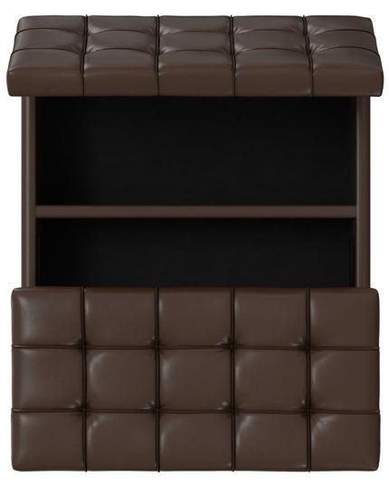 30" Brown and Black Leather Cocktail Ottoman With Storage