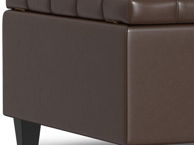 30" Brown and Black Leather Cocktail Ottoman With Storage