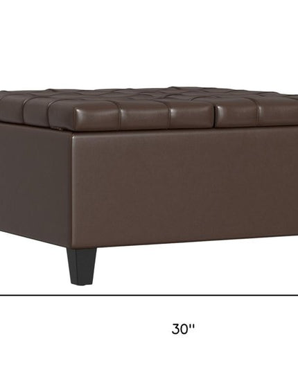 30" Brown and Black Leather Cocktail Ottoman With Storage