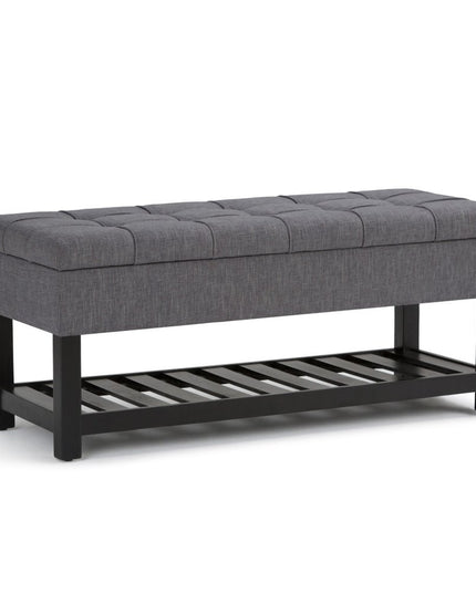 43" Gray and Espresso Fabric Ottoman With Storage