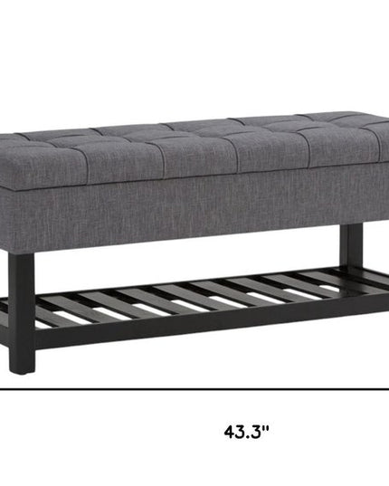 43" Gray and Espresso Fabric Ottoman With Storage