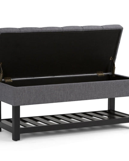 43" Gray and Espresso Fabric Ottoman With Storage