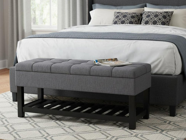 43" Gray and Espresso Fabric Ottoman With Storage