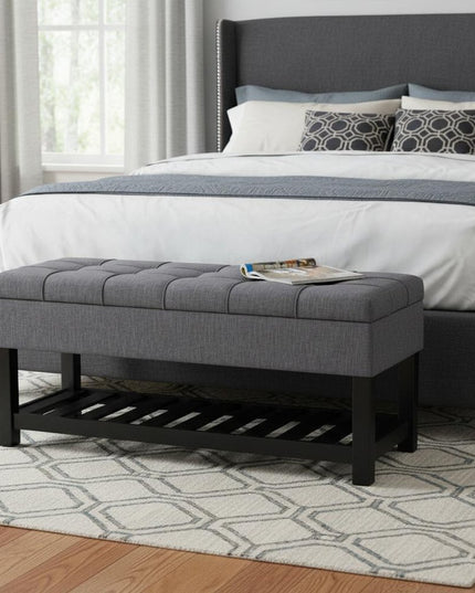 43" Gray and Espresso Fabric Ottoman With Storage
