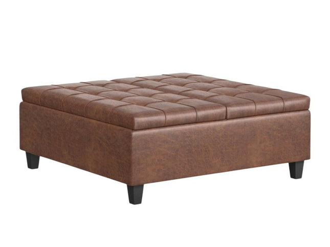 40" Brown Leather Cocktail Ottoman With Storage