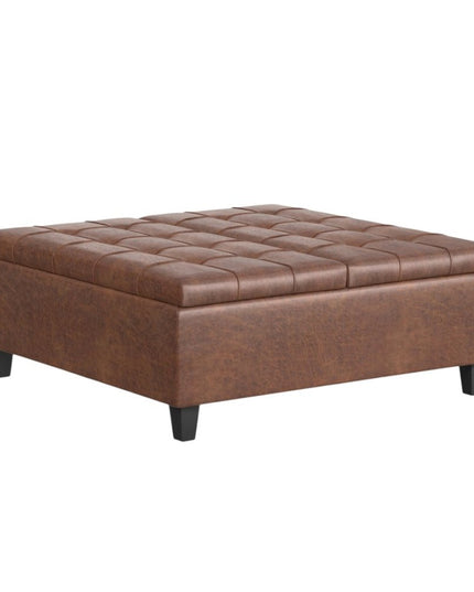 40" Brown Leather Cocktail Ottoman With Storage