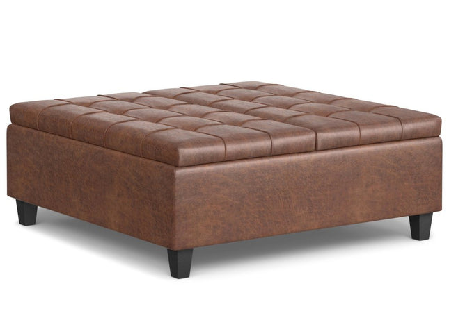 40" Brown Leather Cocktail Ottoman With Storage