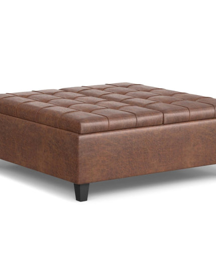 40" Brown Leather Cocktail Ottoman With Storage