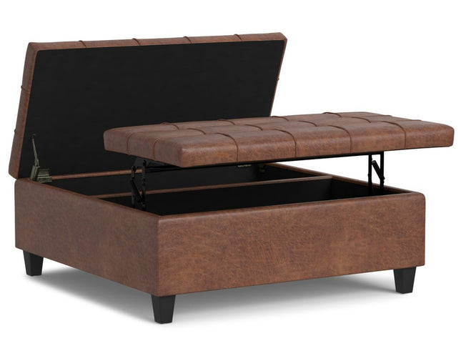 40" Brown Leather Cocktail Ottoman With Storage