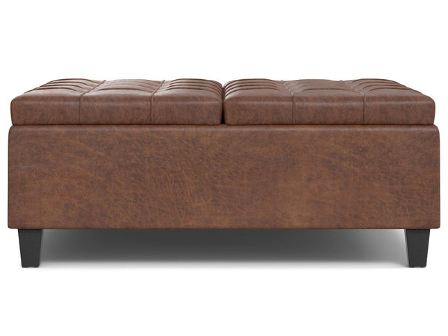 40" Brown Leather Cocktail Ottoman With Storage