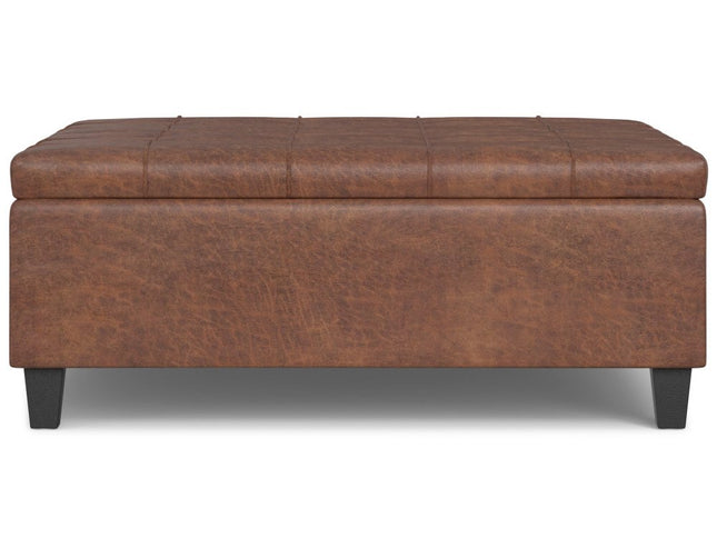40" Brown Leather Cocktail Ottoman With Storage