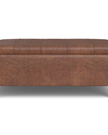 40" Brown Leather Cocktail Ottoman With Storage