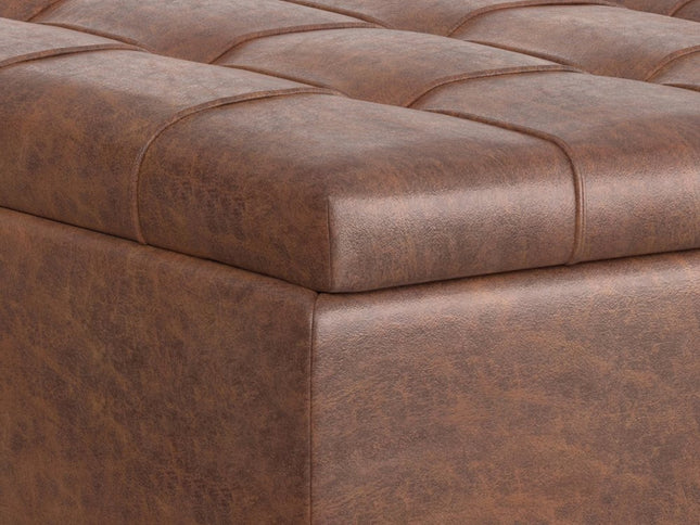 40" Brown Leather Cocktail Ottoman With Storage