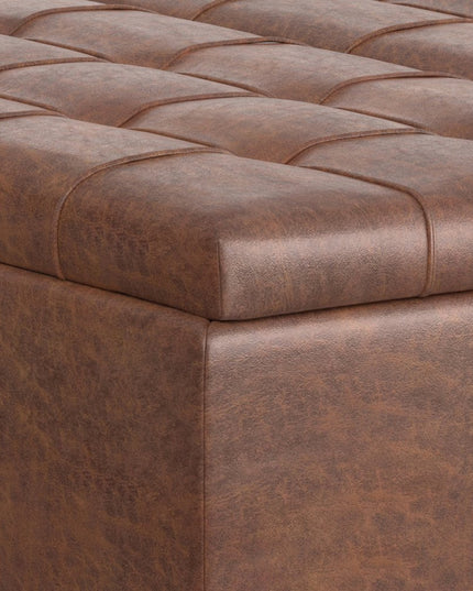 40" Brown Leather Cocktail Ottoman With Storage