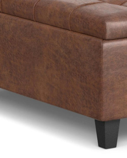 40" Brown Leather Cocktail Ottoman With Storage