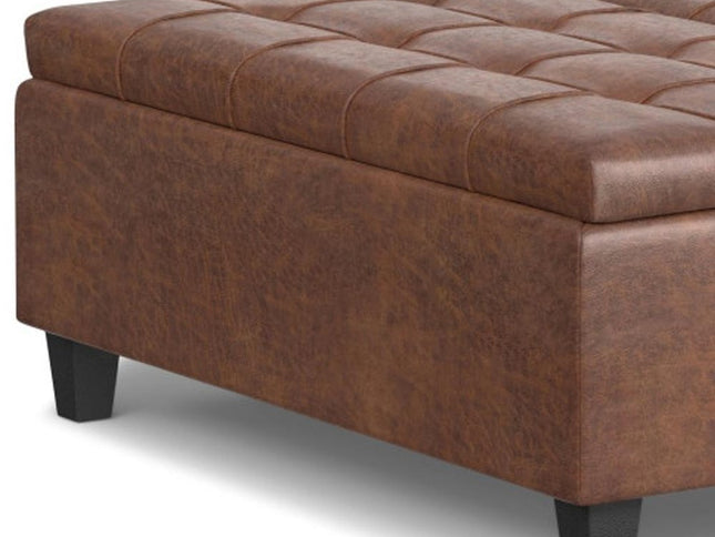 40" Brown Leather Cocktail Ottoman With Storage