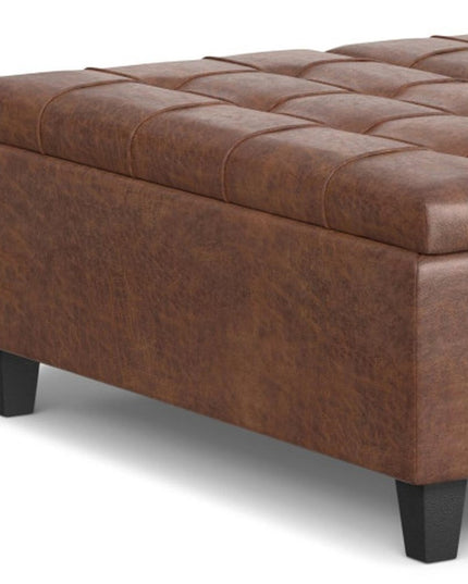 40" Brown Leather Cocktail Ottoman With Storage