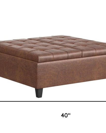 40" Brown Leather Cocktail Ottoman With Storage