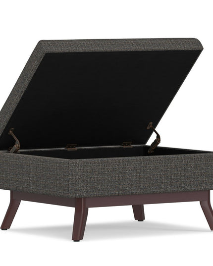 34" Ebony and Brown Fabric Cocktail Ottoman With Storage
