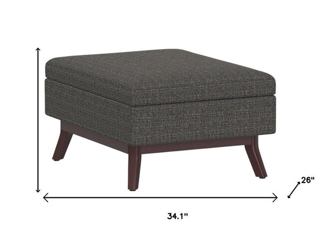 34" Ebony and Brown Fabric Cocktail Ottoman With Storage