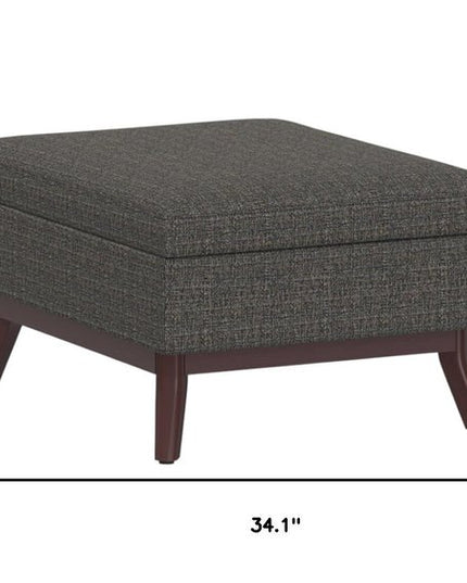 34" Ebony and Brown Fabric Cocktail Ottoman With Storage