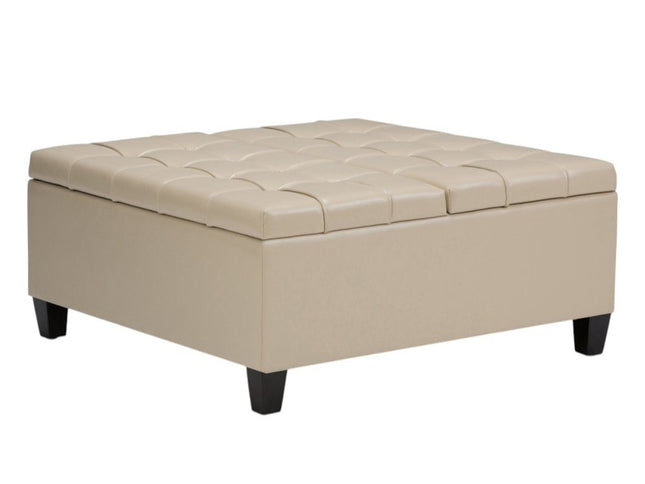 36" Cream and Espresso Leather Cocktail Ottoman With Storage