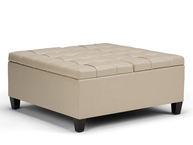 36" Cream and Espresso Leather Cocktail Ottoman With Storage